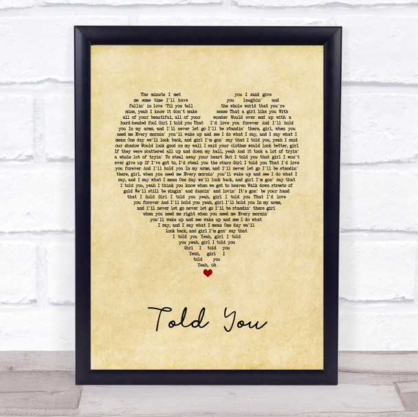 Florida Georgia Line Told You Vintage Heart Song Lyric Wall Art Print