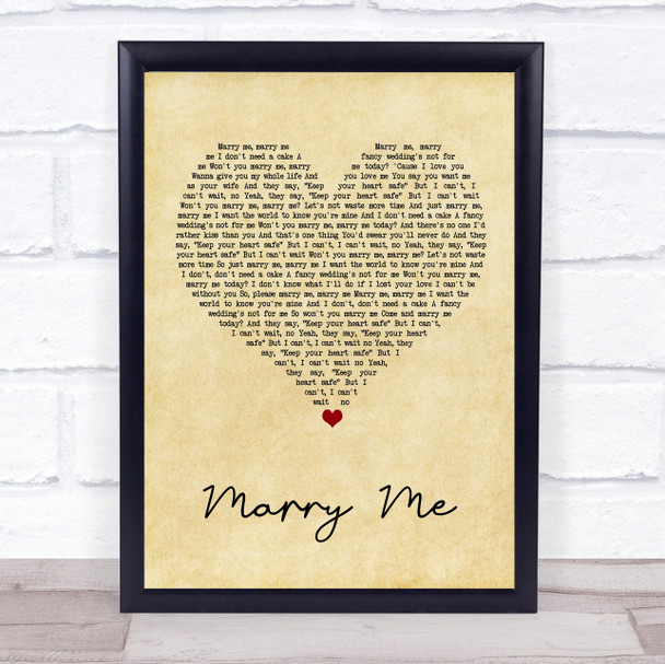 Meghan Trainor Marry Me Vintage Heart Song Lyric Wall Art Print