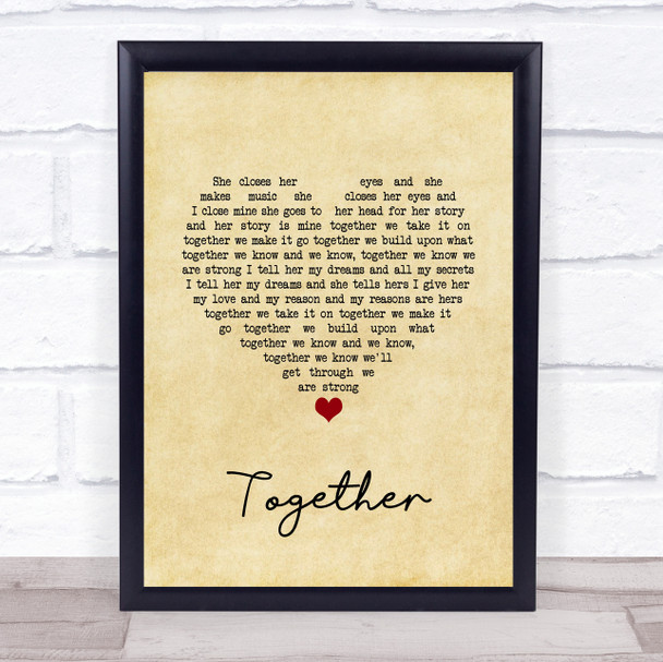 O C Smith Together Vintage Heart Song Lyric Wall Art Print