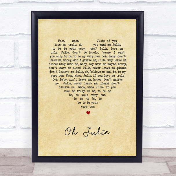 Shakin' Stevens Oh Julie Vintage Heart Song Lyric Wall Art Print