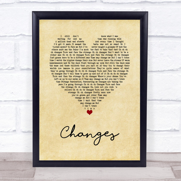 David Bowie Changes Vintage Heart Song Lyric Wall Art Print