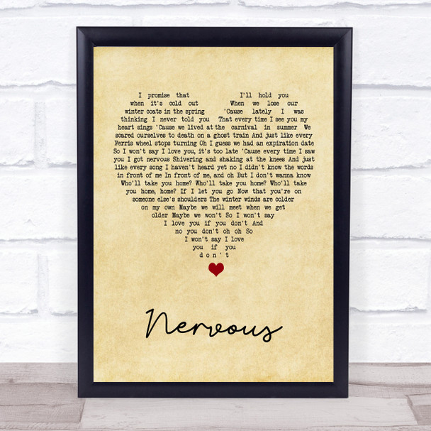 Gavin James Nervous Vintage Heart Song Lyric Wall Art Print