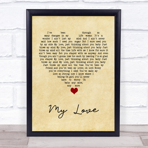 Lionel Richie My Love Vintage Heart Song Lyric Wall Art Print