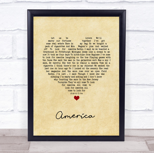 Simon & Garfunkel America Vintage Heart Song Lyric Wall Art Print