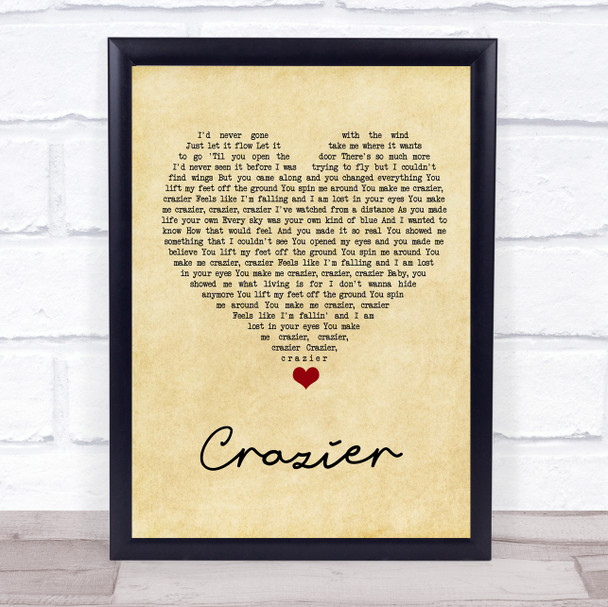 Taylor Swift Crazier Vintage Heart Song Lyric Wall Art Print