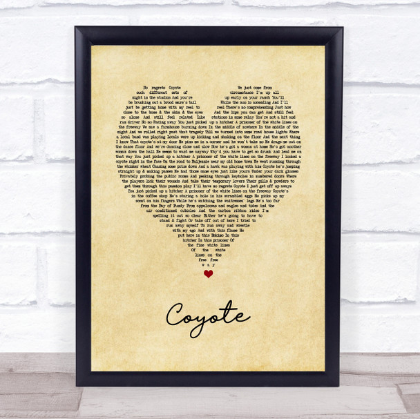 Joni Mitchell Coyote Vintage Heart Song Lyric Wall Art Print