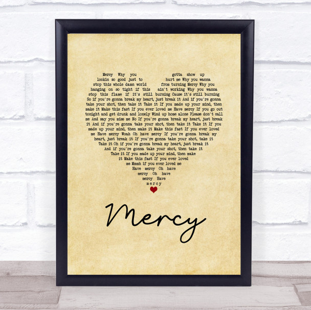 Brett Young Mercy Vintage Heart Song Lyric Wall Art Print