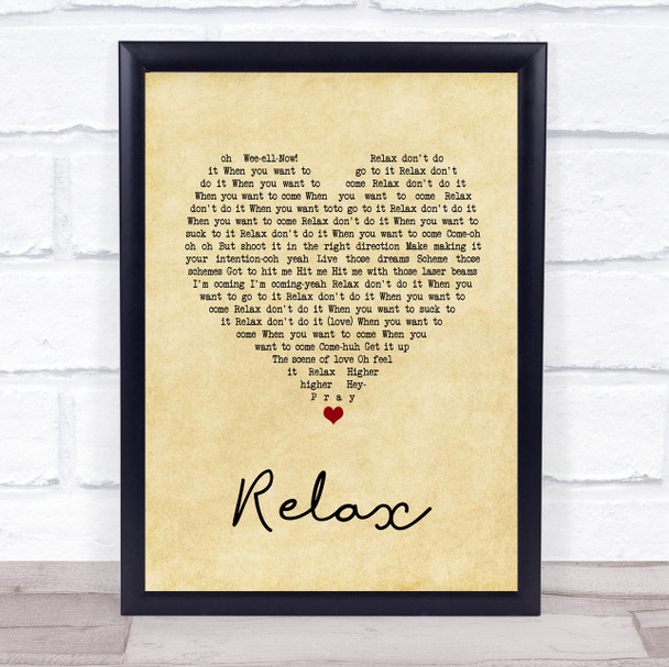 Frankie Goes To Hollywood Relax Vintage Heart Song Lyric Wall Art Print