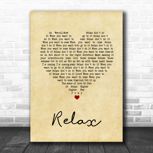 Frankie Goes To Hollywood Relax Vintage Heart Song Lyric Wall Art Print