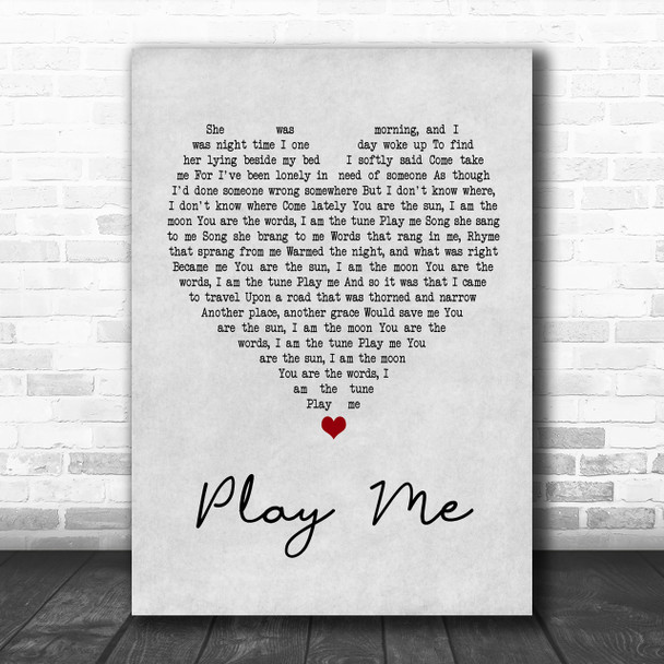 Neil Diamond Play Me Grey Heart Song Lyric Music Wall Art Print