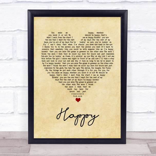 Never Shout Never Happy Vintage Heart Song Lyric Wall Art Print