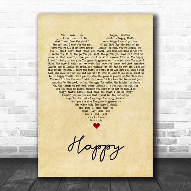 Never Shout Never Happy Vintage Heart Song Lyric Wall Art Print