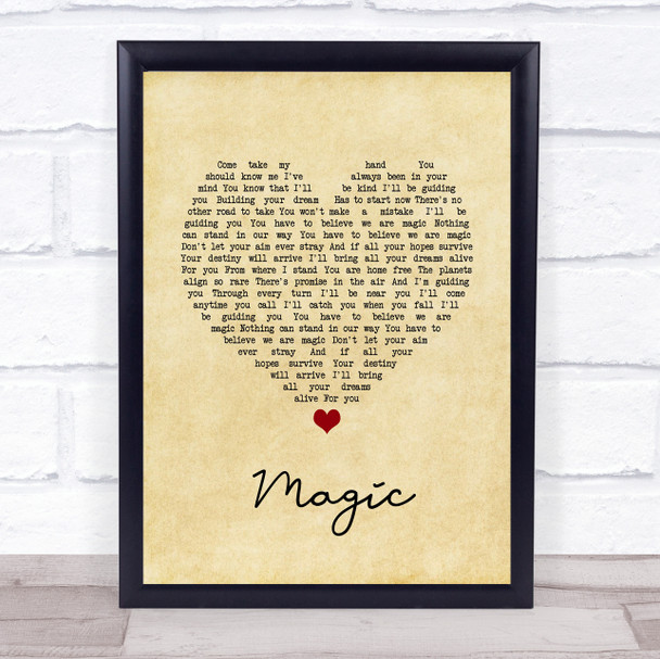 Olivia Newton-John Magic Vintage Heart Song Lyric Wall Art Print