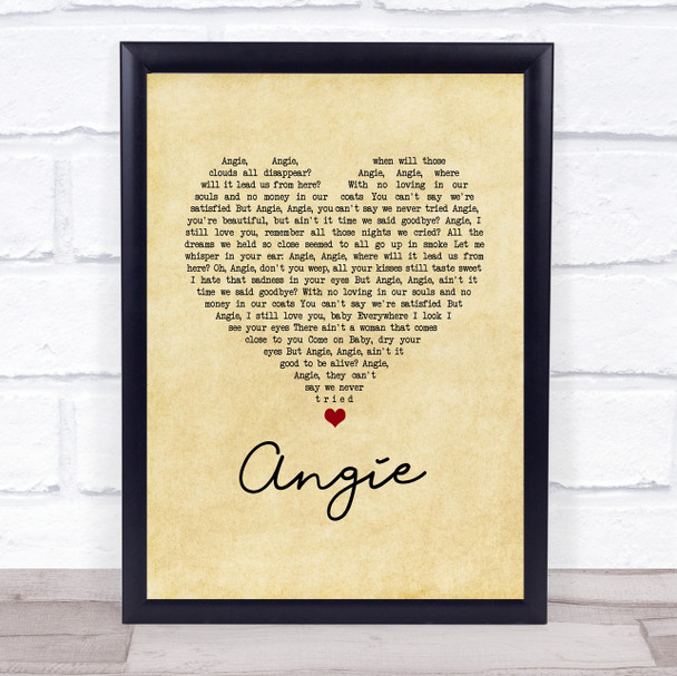 The Rolling Stones Angie Vintage Heart Song Lyric Wall Art Print
