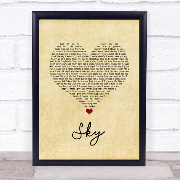 Sonique Sky Vintage Heart Song Lyric Wall Art Print