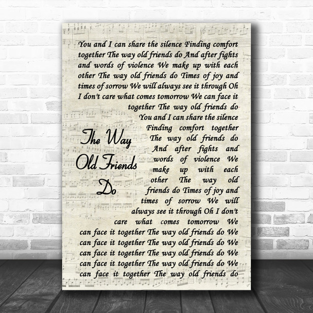 ABBA The Way Old Friends Do Vintage Script Song Lyric Wall Art Print ABBA The Way Old Friends Do Vintage Script Song Lyric Wall Art Print