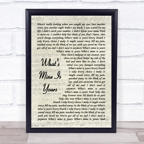 Kane Brown What's Mine Is Yours Vintage Script Song Lyric Wall Art Print