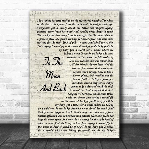 Savage Garden To The Moon And Back Vintage Script Song Lyric Wall Art Print