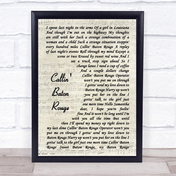 Garth Brooks Callin' Baton Rouge Vintage Script Song Lyric Wall Art Print