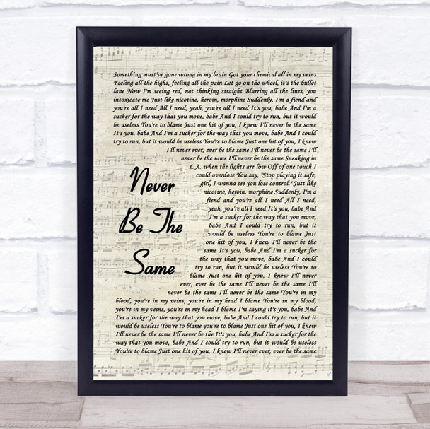 Camila Cabello Never Be The Same Vintage Script Song Lyric Wall Art Print