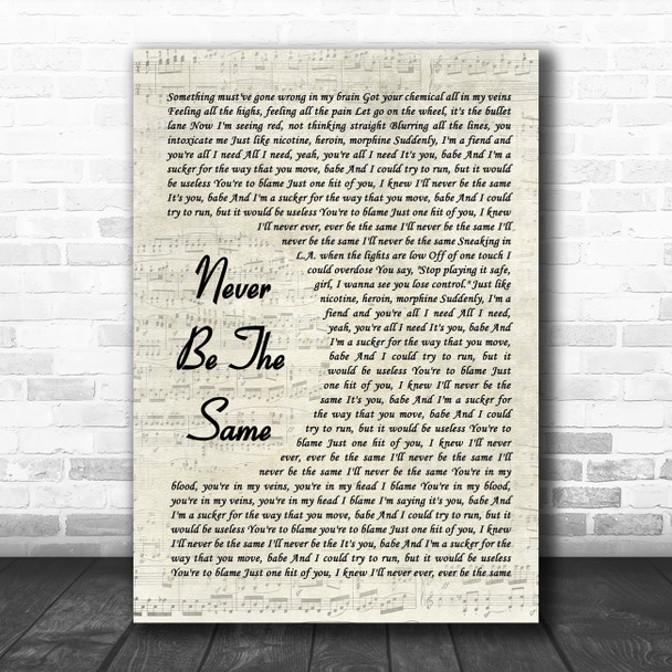 Camila Cabello Never Be The Same Vintage Script Song Lyric Wall Art Print