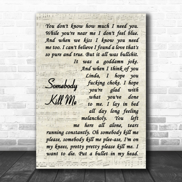 Adam Sandler Somebody Kill Me Vintage Script Song Lyric Wall Art Print