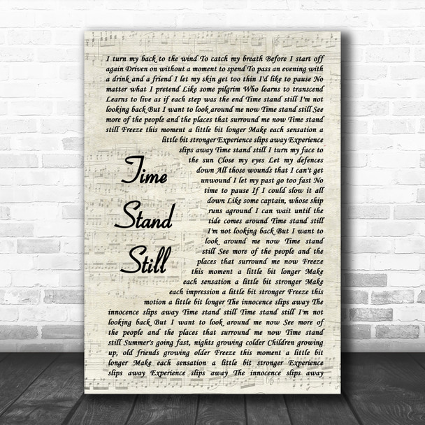 Rush Time Stand Still Vintage Script Song Lyric Wall Art Print