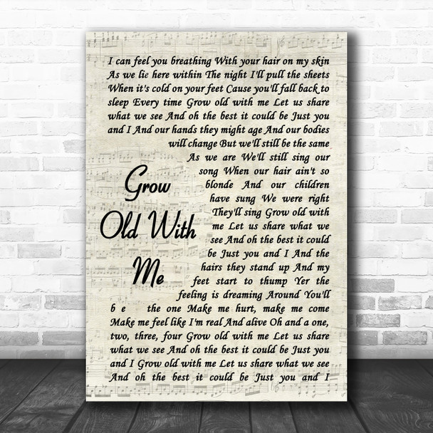 Tom Odell Grow Old With Me Vintage Script Song Lyric Wall Art Print