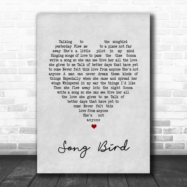 Oasis Song Bird Grey Heart Song Lyric Music Wall Art Print