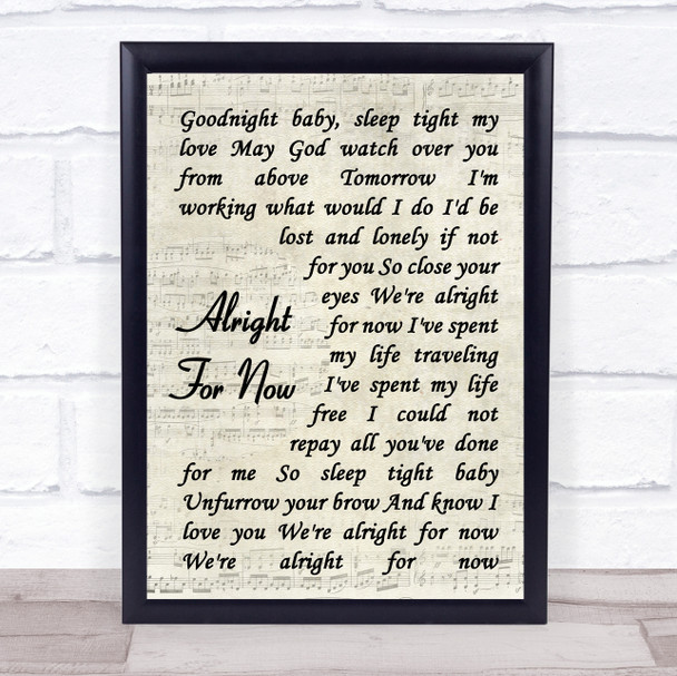 Tom Petty Alright For Now Vintage Script Song Lyric Wall Art Print