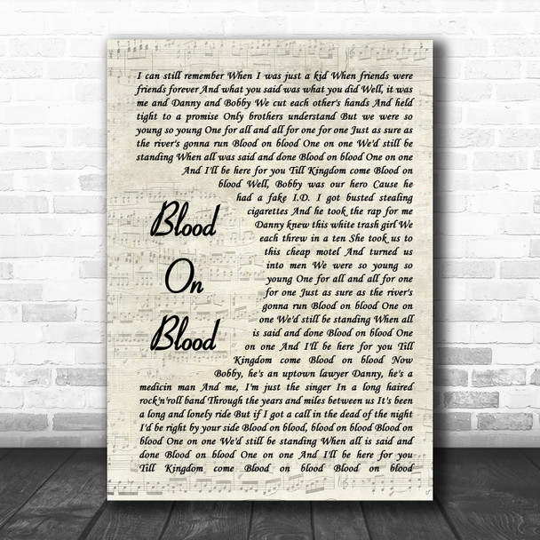 Bon Jovi Blood On Blood Vintage Script Song Lyric Wall Art Print