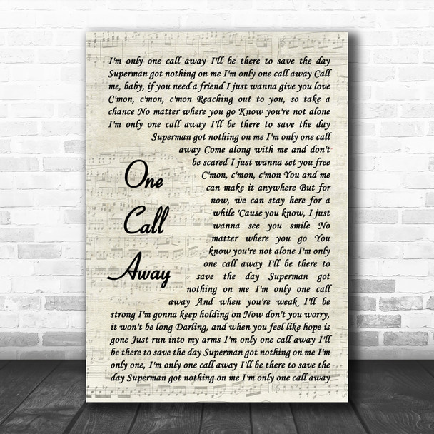 Charlie Puth One Call Away Vintage Script Song Lyric Wall Art Print