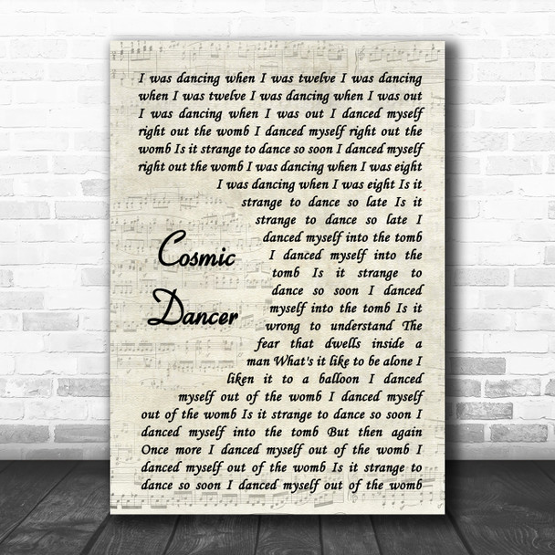 T. Rex Cosmic dancer Vintage Script Song Lyric Wall Art Print