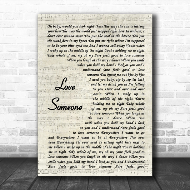 Brett Eldredge Love Someone Vintage Script Song Lyric Wall Art Print