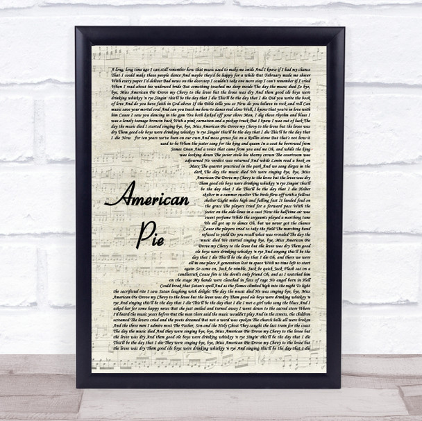 Don McLean American Pie Vintage Script Song Lyric Wall Art Print