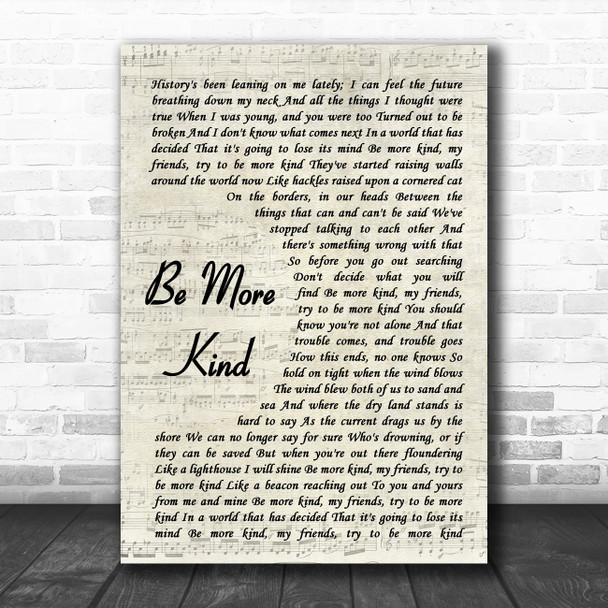 Frank Turner Be More Kind Vintage Script Song Lyric Wall Art Print