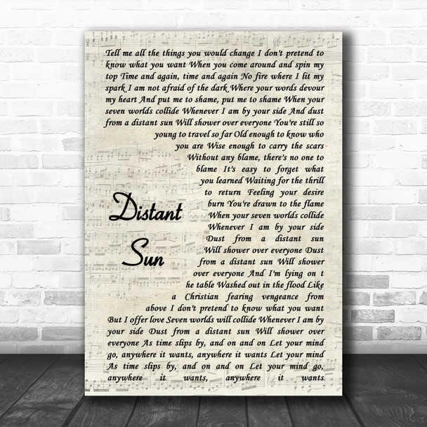 Crowded House Distant Sun Vintage Script Song Lyric Wall Art Print