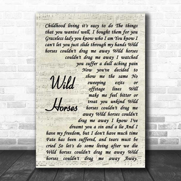 Susan Boyle Wild Horses Vintage Script Song Lyric Wall Art Print