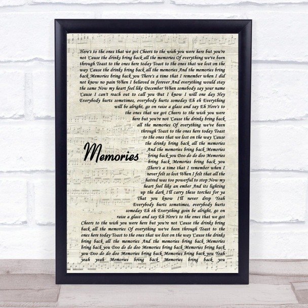 Maroon 5 Memories Vintage Script Song Lyric Wall Art Print