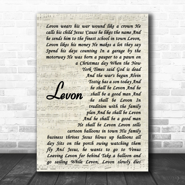 Elton John Levon Vintage Script Song Lyric Wall Art Print