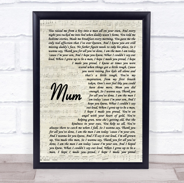 Nathan Grisdale Mum Vintage Script Song Lyric Wall Art Print