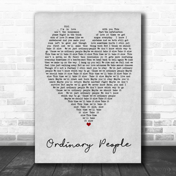 Ordinary People John Legend Grey Heart Song Lyric Music Wall Art Print