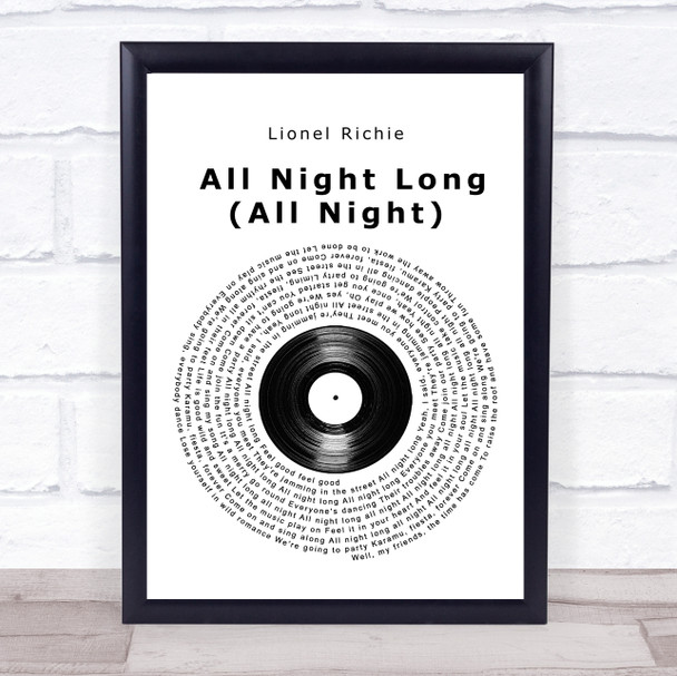 Lionel Richie All Night Long (All Night) Vinyl Record Song Lyric Wall Art Print