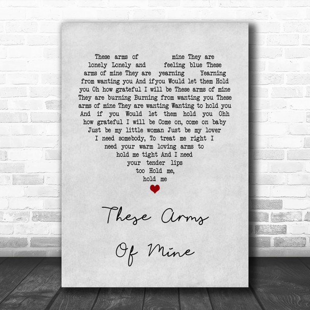 Otis Redding These Arms Of Mine Grey Heart Song Lyric Music Wall Art Print