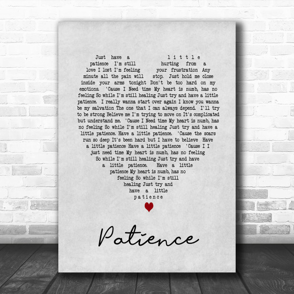 Patience Take That Grey Heart Song Lyric Music Wall Art Print