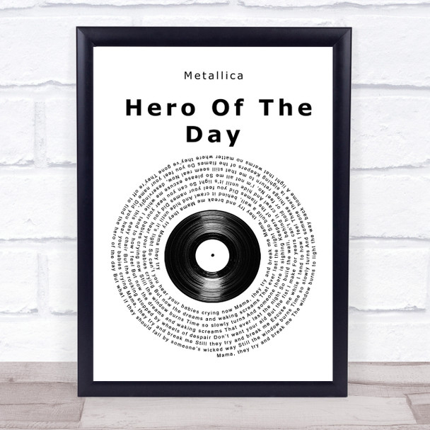 Metallica Hero Of The Day Vinyl Record Song Lyric Wall Art Print