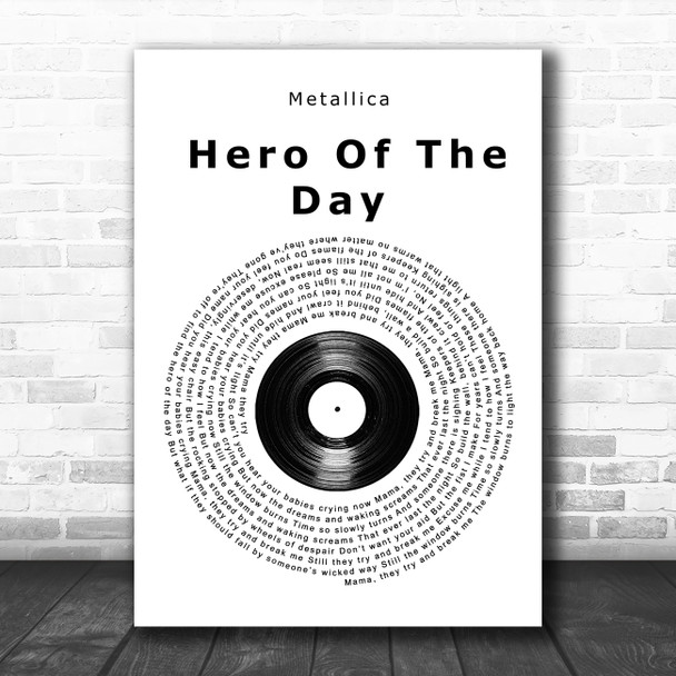 Metallica Hero Of The Day Vinyl Record Song Lyric Wall Art Print