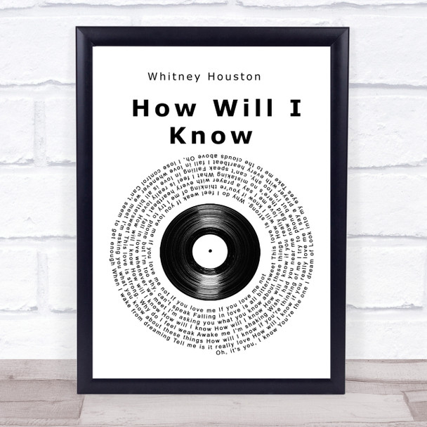 Whitney Houston How Will I Know Vinyl Record Song Lyric Wall Art Print