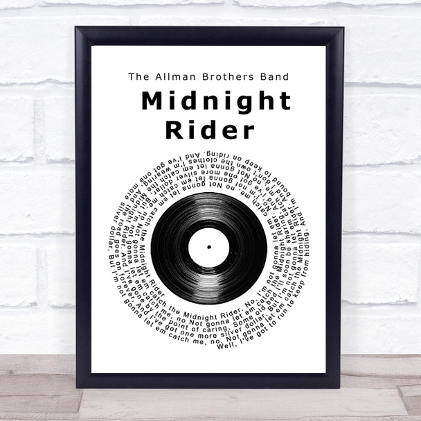 The Allman Brothers Band Midnight Rider Vinyl Record Song Lyric Wall Art Print