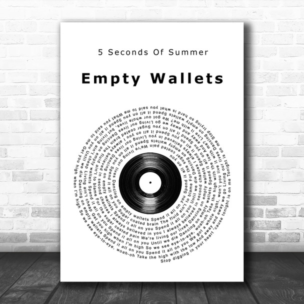 5 Seconds Of Summer Empty Wallets Vinyl Record Song Lyric Wall Art Print